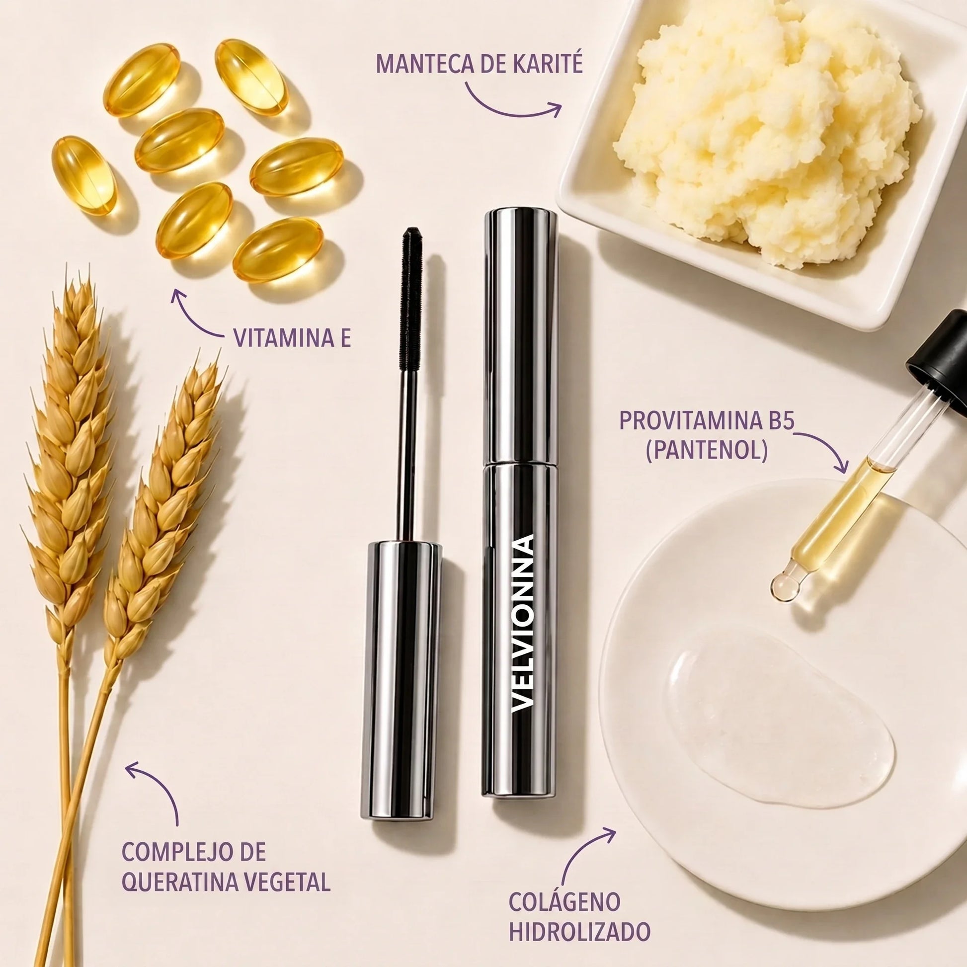 Ingredientes: karite, vitamina E, provitamina B5, queratina, colageno